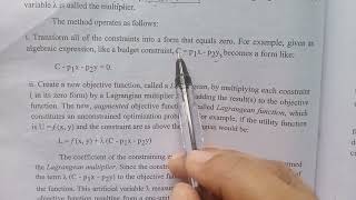 Lagrange Multiplierchapter 3BA ECONOMICS 5 semmathematical economicsCalicut University [upl. by Burnham]