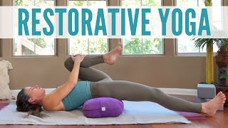 Restorative Yin Yoga With A Bolster 53 Minute Class To Relax amp Release [upl. by Chainey]