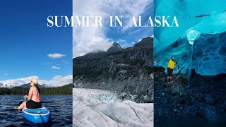 VLOG SUMMER IN ALASKA  paddleboarding and exploring ice caves [upl. by Yknarf]