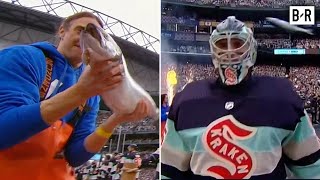 Seattle Kraken Walk Out to Fish Being Thrown  2024 NHL Winter Classic [upl. by Gebelein]