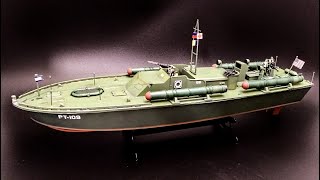 JOHN F KENNEDY PT 109 164 SCALE MODEL SHIP KIT BUILD HOW TO PAINT FIGURES WEATHER FADE RIG AMT [upl. by Oilasor]