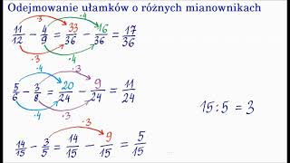 Odejmowanie ułamków o różnych mianownikach [upl. by Celestia]