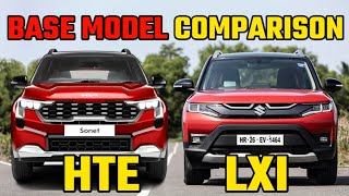 New Kia Sonet Facelift BASE Model HTE vs Maruti Brezza Facelift BASE Model LXI Comparison 2024 [upl. by Wooldridge435]