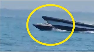 Spanish police boat runs over migrants dinghy and send people flying [upl. by Ibor184]