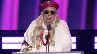 Joni Mitchells Rare Public Appearance At 2022 Grammys [upl. by Ahkihs]