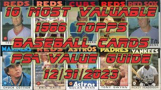 Top 10 1986 Topps Baseball Cards PSA Values 12312023 Baseball Cards Worth Money thehobby [upl. by Ahsinna]