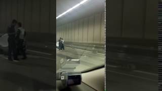 Car crushed by trailer in Tuas tunnel [upl. by Demahom]