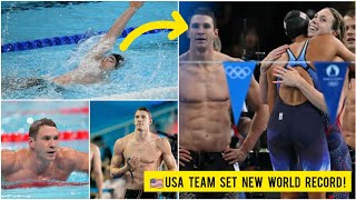 Team USAs win gold with world record swimming race in mixed 4x100M medley relay Paris Olympic 2024 [upl. by Assirral697]