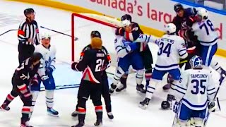 Maple Leafs Sabres Fight Brawl FULL CLIP Giordano Matthews Brodie Alex Tuch Bertuzzi McMann [upl. by Ariam837]