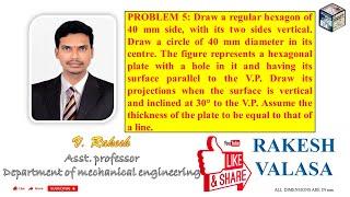 Problem 5 Projections of planes Regular Hexagon with circular hole solution in AutoCAD [upl. by Kirtley]