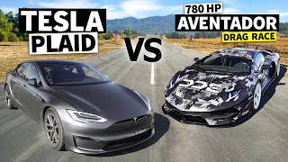 DDEs 780hp Lamborghini Aventador SVJ vs Tesla Model S Plaid noprep Drag Race [upl. by Acired]