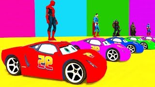 LEARN COLORS McQueen for Children and Spiderman  Cars 3D Bus Superheroes for Kids [upl. by Yeargain]