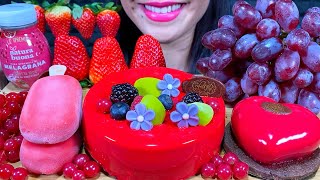 ASMR RED FOOD FRESH FRUIT MOUSSE CAKE ICE CREAM MUKBANG MASSIVE Eating Sounds [upl. by Sweatt]