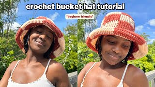 Crochet Checkered Bucket Hat Tutorial beginner friendly [upl. by Eryt702]