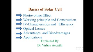 Photovoltaic Effect Solar cell Optical losses Advantages Disadvantages and Applications in Hindi [upl. by Ollehcram78]