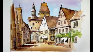 Pen and Wash Watercolor demonstration  Old Quarter [upl. by Etnud568]