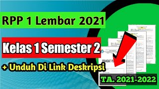 RPP 1 Lembar Kelas 1 SD Semester 2  Full Daring Luring 2022 [upl. by Siderf357]