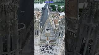 Vue aérienne par drone de la collégiale de Vernon dans lEure en Normandie shorts [upl. by Ellehcen18]