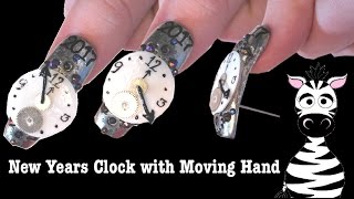 3D New Years Clock with Spinning Hand Acrylic Nail Art Design Tutorial  2017  Steampunk [upl. by Cotsen]