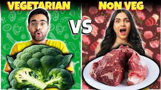 VEGETARIAN vs NONVEGETARIAN vs VEGAN FOOD 😱  60 minute Food Challenge [upl. by Daly358]