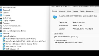 Fix MediaTek WiFi 6E MT7922 Adapter Not Working Error Code 1043455639 On Windows 1110 PC [upl. by Rubie]