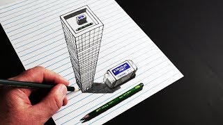 How to Draw Trick Art 3D Building on Line Paper [upl. by Annaillil]