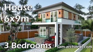 SketchUp Small Modern 2 Level House 6x9m with 3 Bedrooms [upl. by Zerlina162]