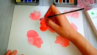 Coquelicots AquarellePoppies Watercolor tutorielPeinture spontanée🌸🎨 [upl. by Oslec]