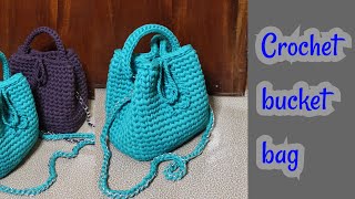 How to crochet a simple bucket bag using tshirt yarn [upl. by Hsirap]