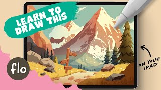 PROCREATE Easy Mountain Landscape Drawing  Step by Step Procreate Tutorial [upl. by Bang]