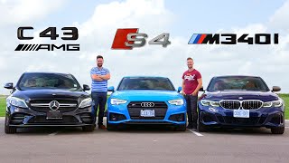 2020 BMW M340i vs Audi S4 vs Mercedes C43 AMG  Performance Sedan FaceOff [upl. by Nytsrik]