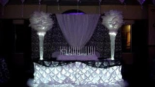 BampW Damask Themed Centerpieces Linens amp Back Drop by Sweet 16 Candelabras [upl. by Pryor]