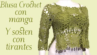 Blusa Crochet con Manga y Sostén con Tirantes 3 de 3 cc [upl. by Hamid411]