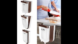 iLife Folding Trash Can Upgrade Wall Mounted Folding Waste Bin Hanging Garbage Can for Kitchen [upl. by Onia298]