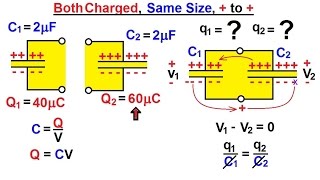 Physics  EampM Dis and ReConnecting Capacitors 3 of 16 Both Charged Same Size  to [upl. by Latrena]