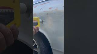 Pulling dents out on a classic car using Harbor Freight stud gun amp dent puller autobody chevelle [upl. by Ahsa]