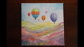 INKTENSEDerwent Inktense Watercolour Blocks on canvas Pretty hot air balloon landscape [upl. by Leak]