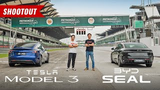 Drag Race BYD Seal Premium RWD vs Tesla Model 3 RWD  AutoBuzz [upl. by Benedic]