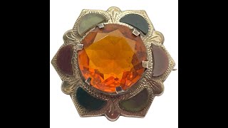 Art Deco Scottish Amber Agate Sterling Silver Brooch [upl. by Huba65]