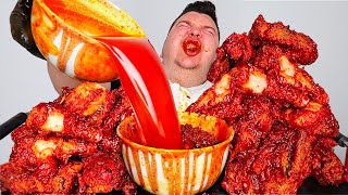 NUCLEAR FIRE FRIED CHICKEN • Mukbang amp Recipe [upl. by Enelyahs]