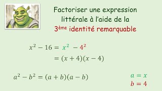 Factoriser une expression algébrique à laide de la 3ème identité remarquable [upl. by Aicineohp176]