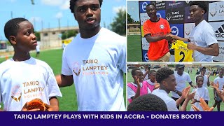 TARIQ LAMPTEY PLAYS WITH KIDS IN ACCRA  DONATES FOOTBALL BOOTS JERSEYS AND BOOKS [upl. by Moazami]