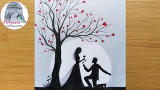 Pencil Sketch  Romantic Propose Scenery  How to draw Romantic couple under love tree [upl. by Etneciv214]