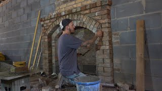 BUILDING A HOUSE ALONE from START TO FINISH  EP 70 Finishing the rustic brick fireplace part3 [upl. by Neelhsa276]