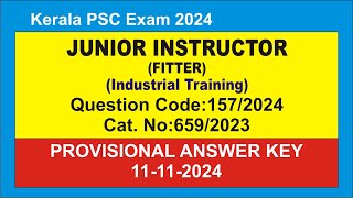 JUNIOR INSTRUCTOR FITTER Industrial Training Provisional Answer Key 11112024  1572024 [upl. by Ragse]