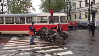 tram accident situation  change of wheels on the street [upl. by Anaytat]