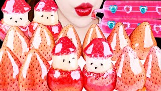 ASMR COOKING SNOWMAN TANGHULU WHITE STRAWBERRY TANGHULU HEART SYRINGE JELLY EATING SOUND MUKBANG [upl. by Aneek]