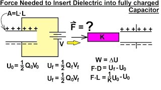 Physics 39 Capacitors 22 of 37 Find the Force Needed to Push a Dielectric in a Charged Capacitor [upl. by Mohr]