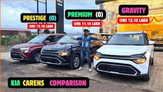 KIA CARENS 🔥 Gravity vs PremiumO vs PrestigeO 🔥 comparison video ✅ [upl. by Ybrek]