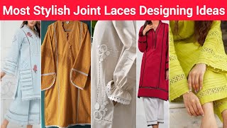 Most Trendy Stylish Joint Laces Designing Ideas Lace Design suitCasual Plain Dress designs [upl. by Bruning]